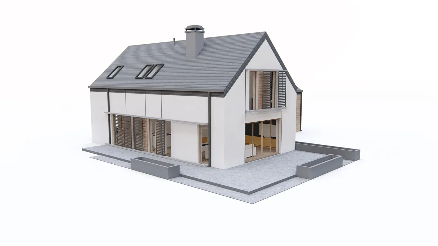 Gotowy projekt domu  - Stylowa nowoczesna stodoła, dom z poddaszem i garażem oraz jasną strefą dzienną