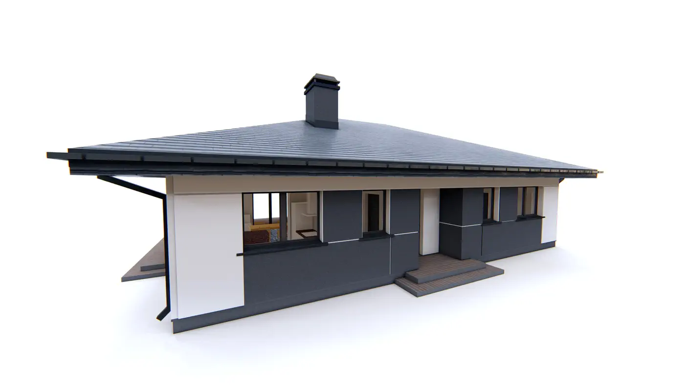 Gotowy projekt domu  - Ponadczasowy dom parterowy z dachem kopertowym, 3 sypialniami i tarasem