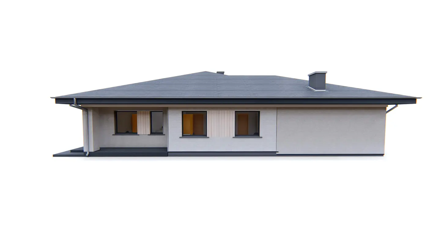 Gotowy projekt domu  - Dom parterowy z dachem wielospadowym, 4 sypialniami oraz garażem do 140m2