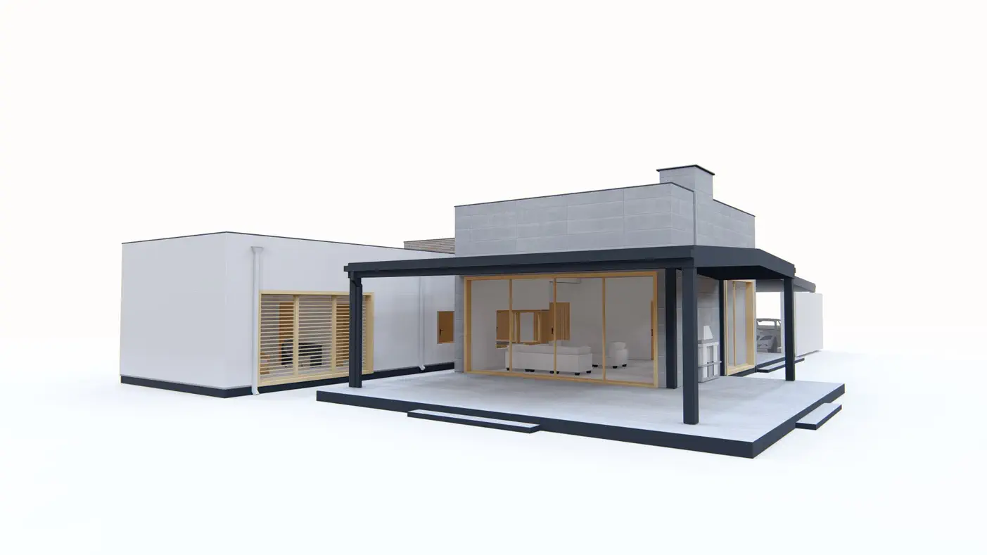 Zx183 to wyjątkowy dom z kategorii projekty domów jednorodzinnych Gotowy projekt domu - Nowoczesny parterowy dom z wiatą garażową w wyjątkowym designie