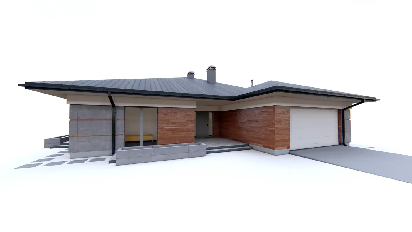 Home project  - Parterowy dom z garażem dwustanowiskowym.