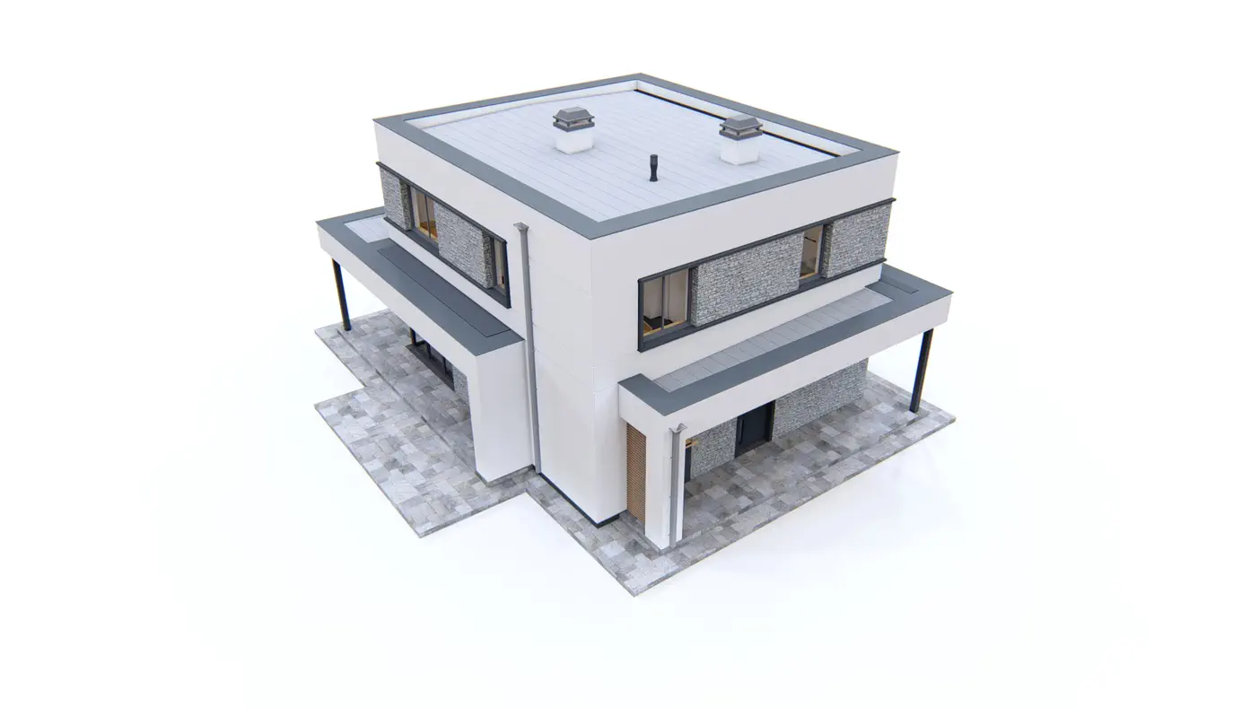 Gotowy projekt domu  - Prosty, piętrowy dom z płaskim dachem oraz pełnym piętrem o powierzchni 120m2.