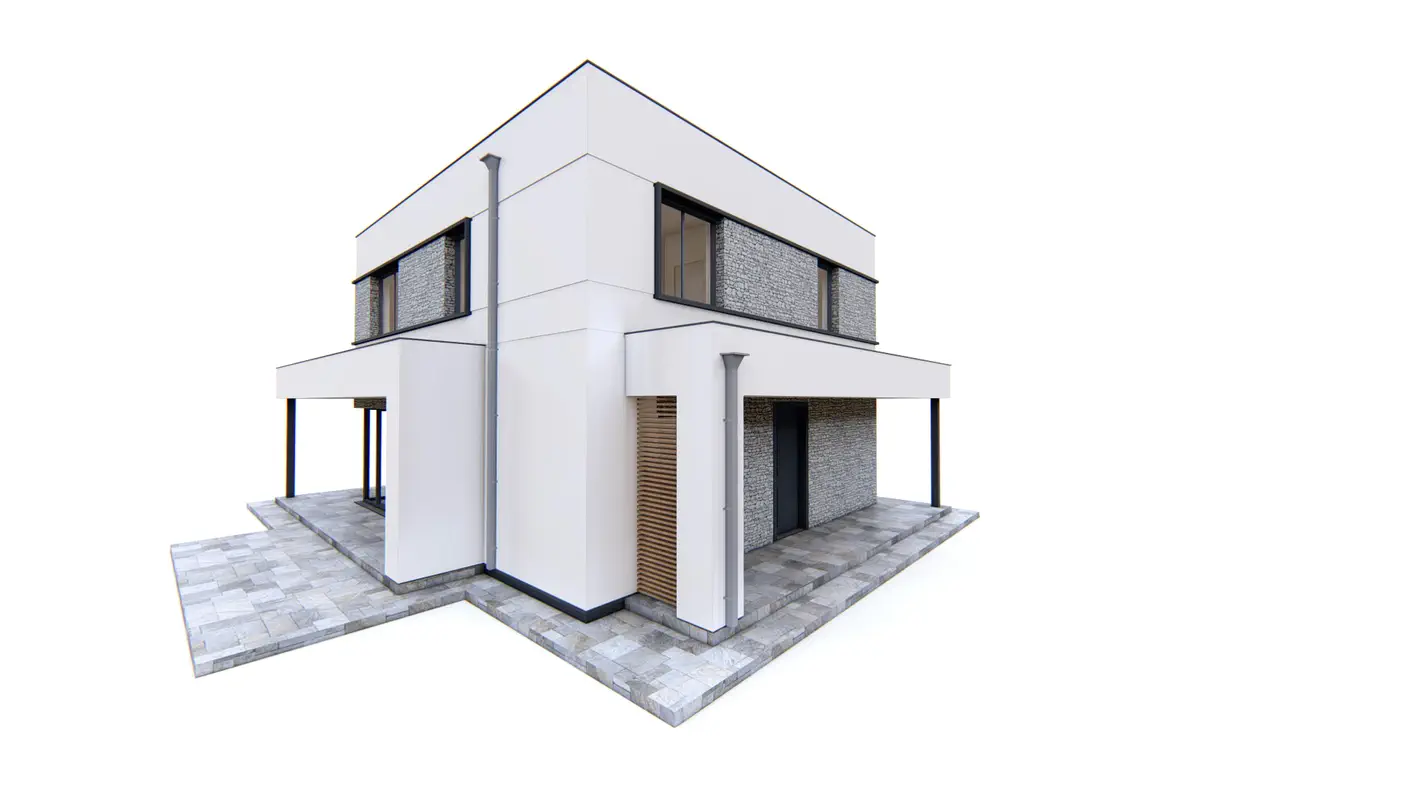 Gotowy projekt domu  - Prosty, piętrowy dom z płaskim dachem oraz pełnym piętrem o powierzchni 120m2.