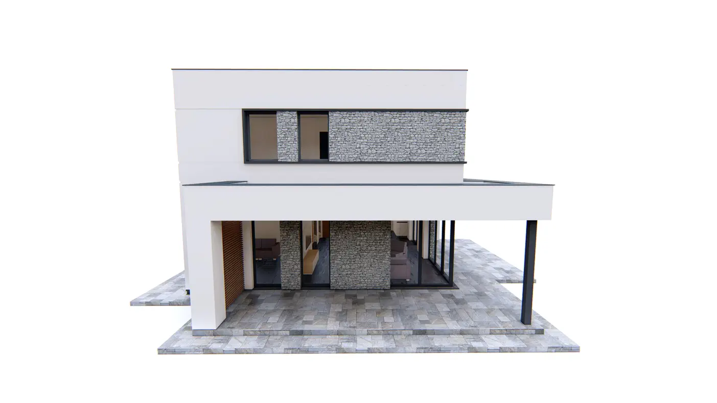 Gotowy projekt domu  - Prosty, piętrowy dom z płaskim dachem oraz pełnym piętrem o powierzchni 120m2.