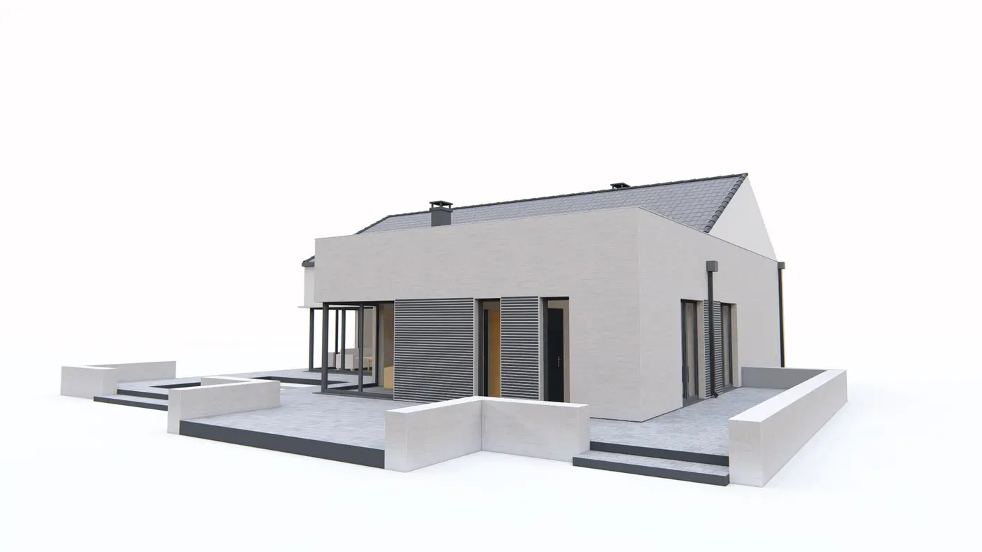 Gotowy projekt domu  - Dom parterowy z opcja poddasza użytkowego z garażem w bryle. 