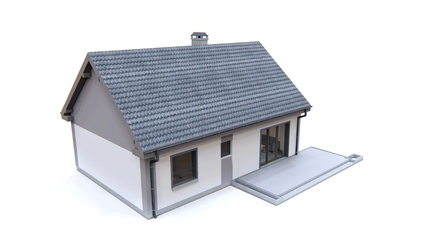 Gotowy projekt domu  - Funkcjonalny dom z dachem dwuspadowym, dwoma pokojami, tani i łatwy w budowie