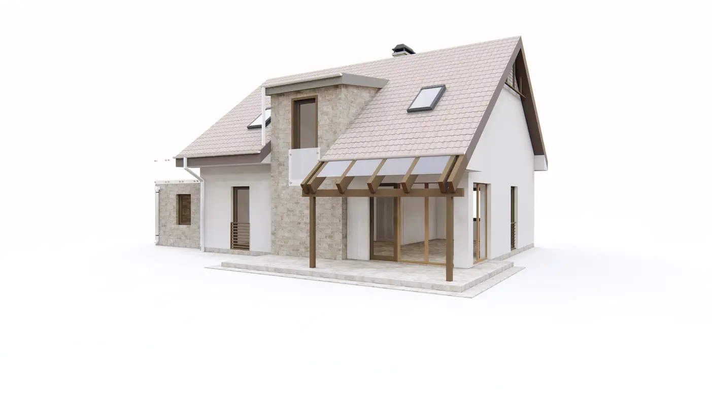 Gotowy projekt domu  - Mały i kompaktowy dom z poddaszem, tarasem nad garażem i gabinetem na parterze