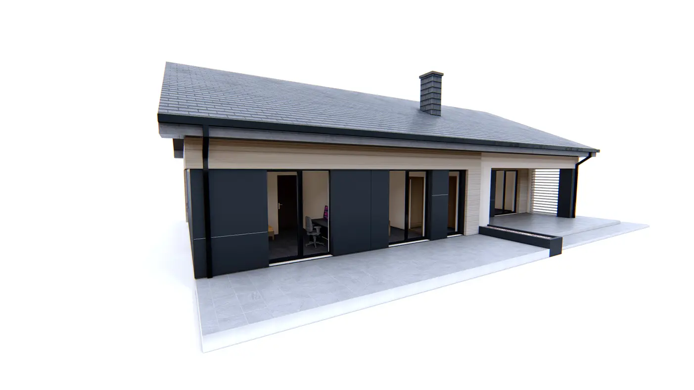 Gotowy projekt domu  - Dom parterowy na planie prostokąta z 4 sypialniami i przestronną strefą dzienną