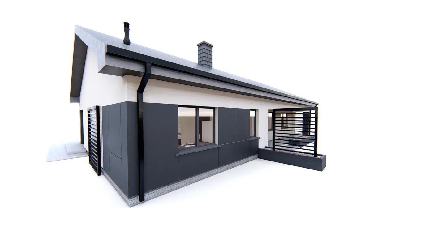 Gotowy projekt domu  - Dom parterowy na planie prostokąta z 4 sypialniami i przestronną strefą dzienną