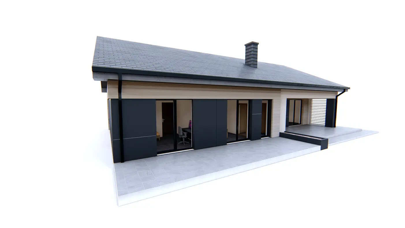 Gotowy projekt domu  - Dom parterowy na planie prostokąta z 4 sypialniami i przestronną strefą dzienną