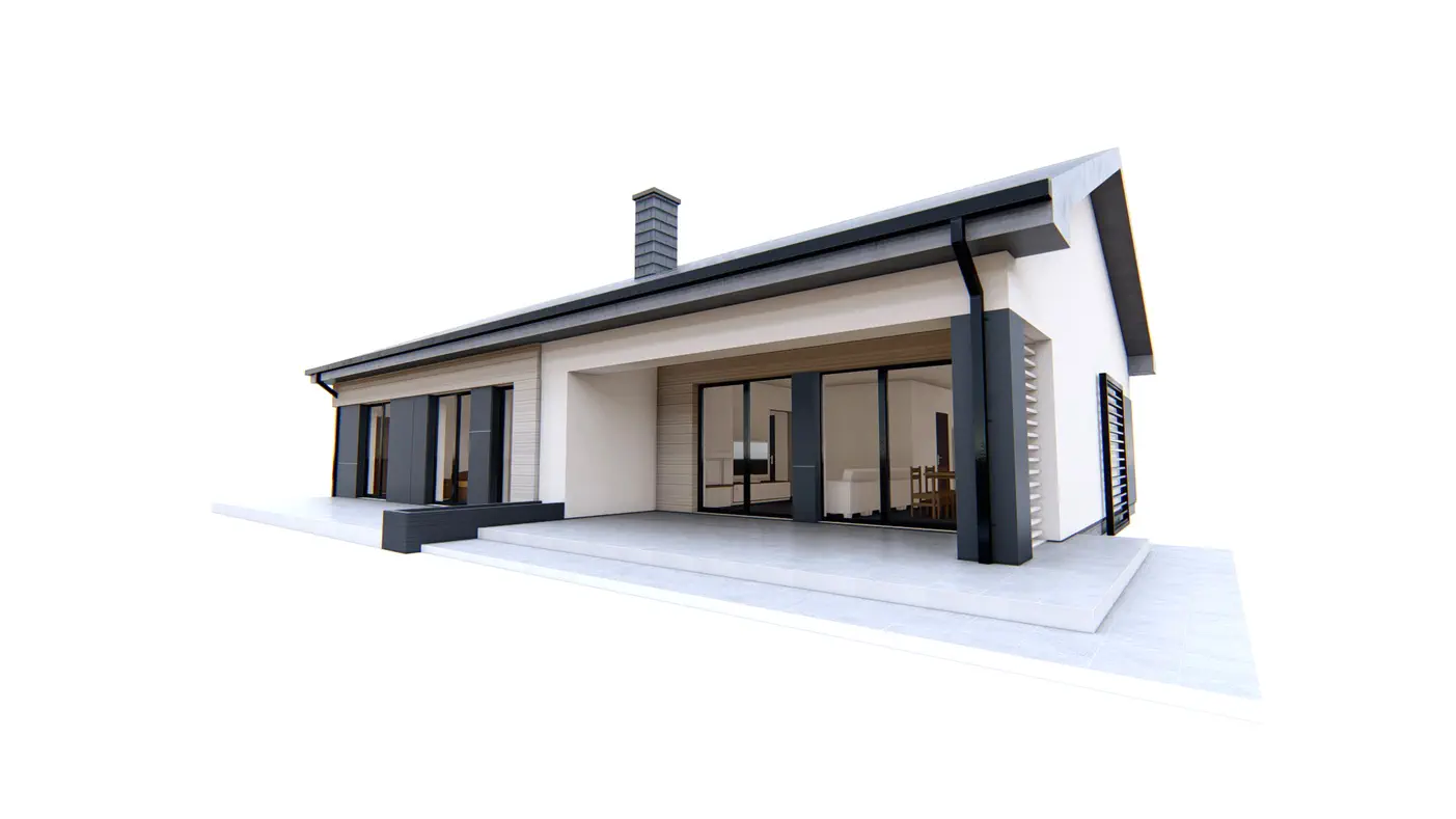 Gotowy projekt domu  - Dom parterowy na planie prostokąta z 4 sypialniami i przestronną strefą dzienną