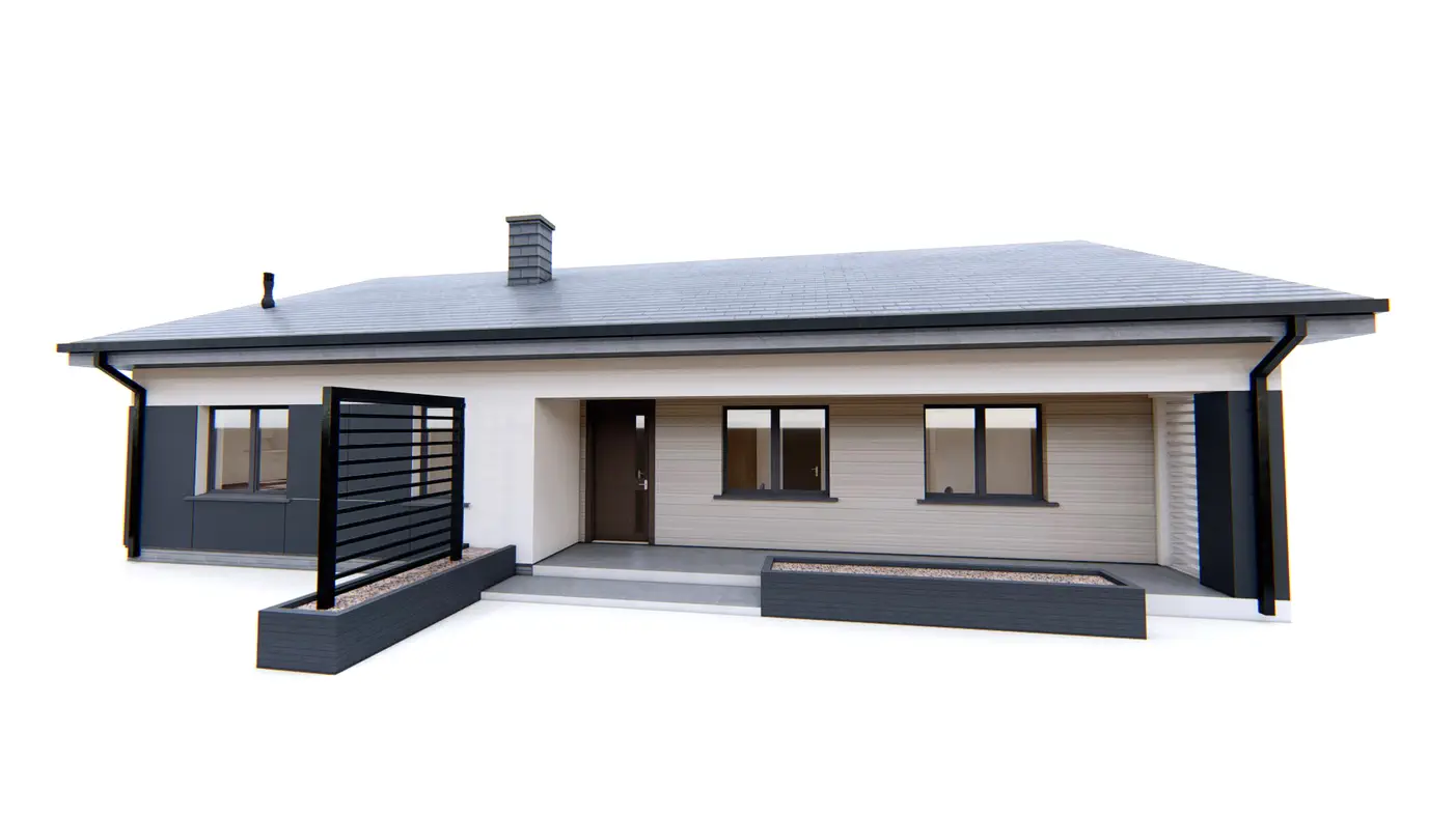 Gotowy projekt domu  - Dom parterowy na planie prostokąta z 4 sypialniami i przestronną strefą dzienną