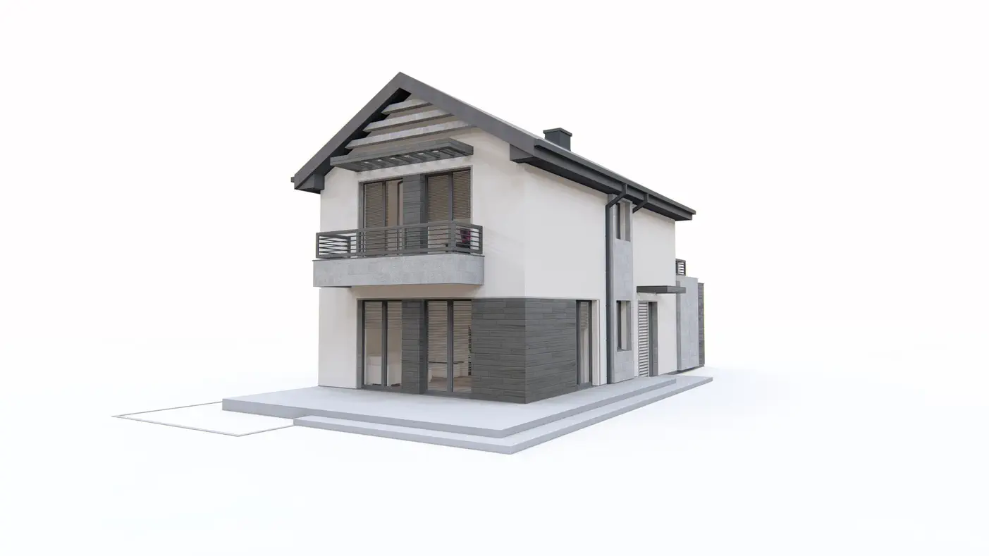 Gotowy projekt domu  - Dom na wąską działkę z pełnym piętrem, garażem oraz 3 sypialniami. 