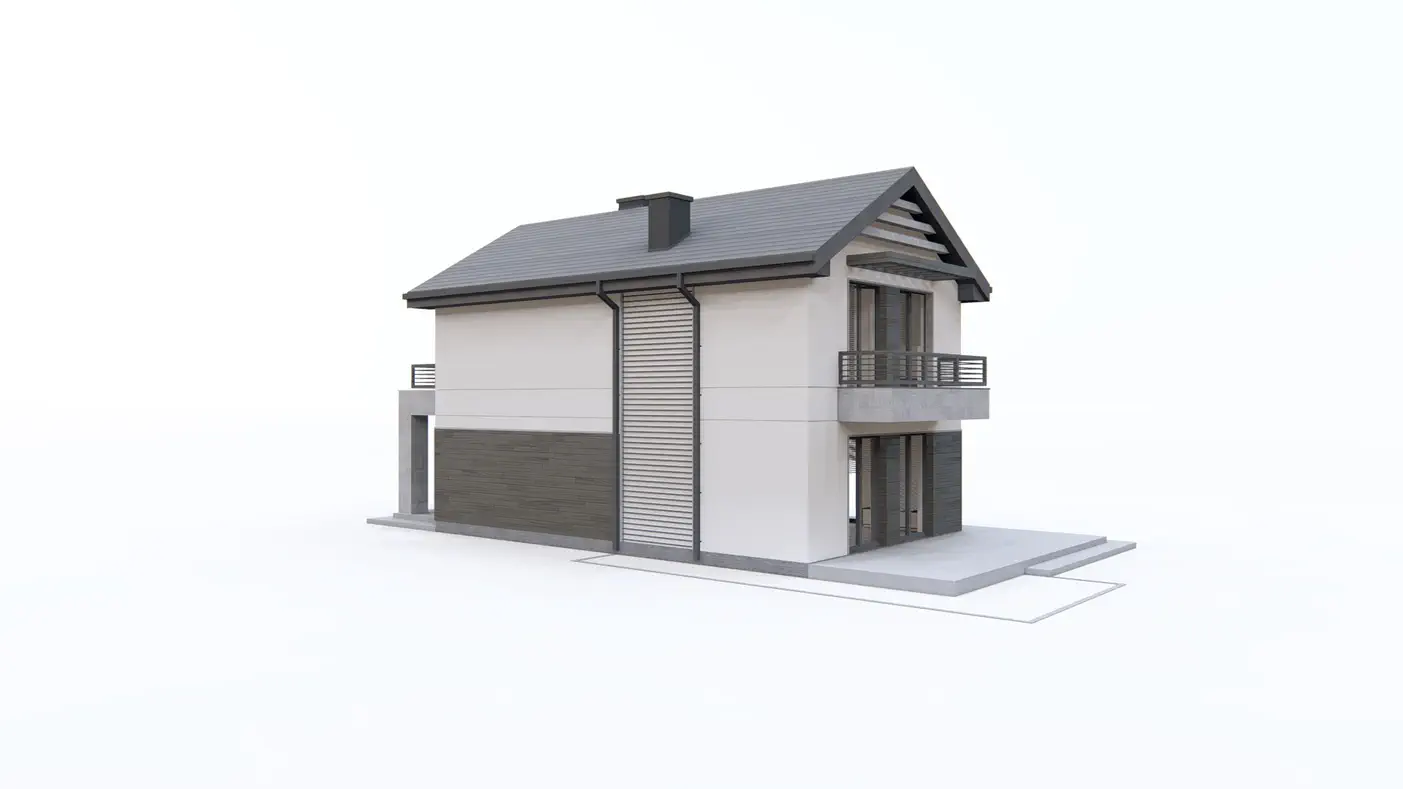 Gotowy projekt domu  - Dom na wąską działkę z pełnym piętrem, garażem oraz 3 sypialniami. 