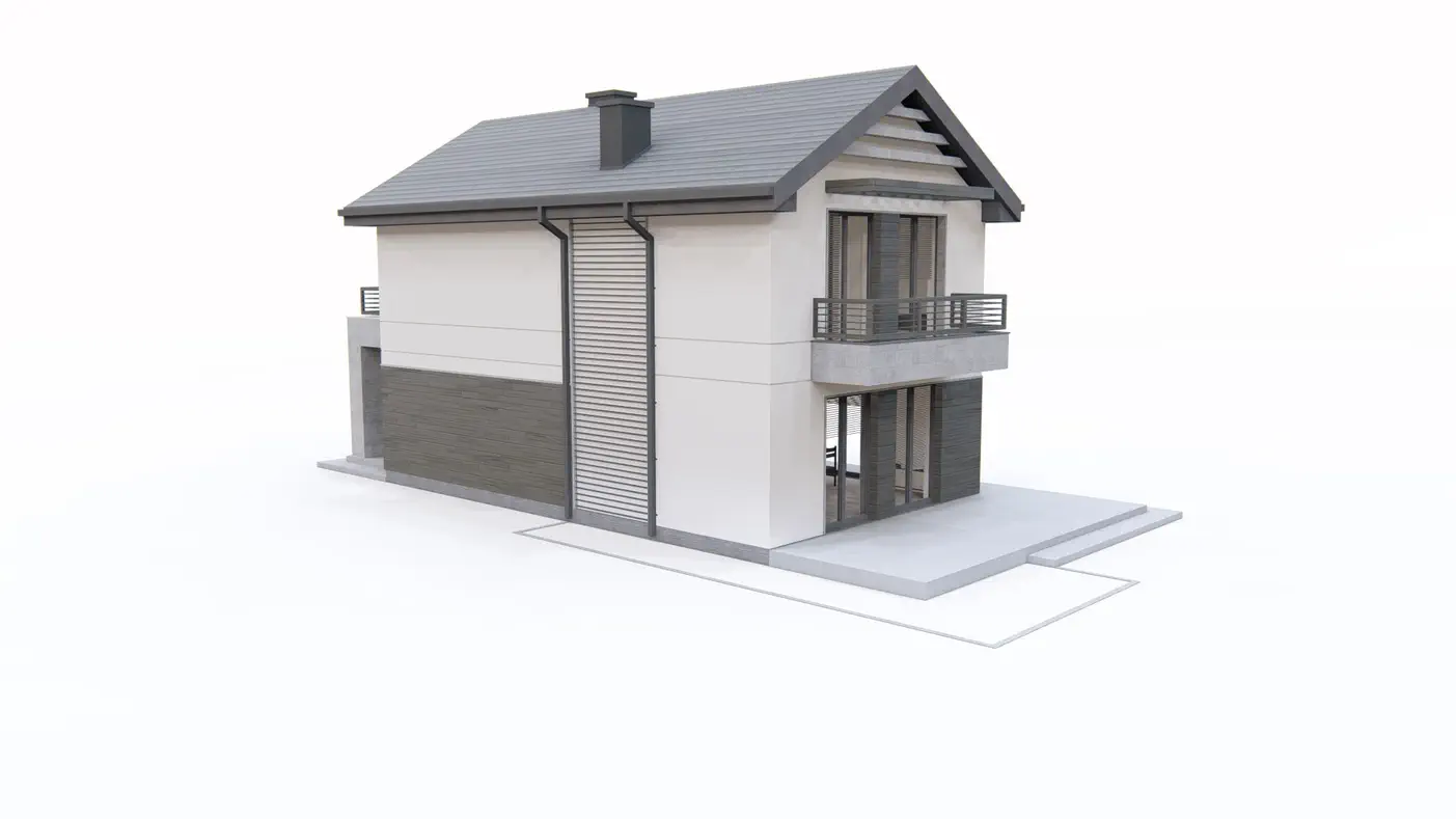 Gotowy projekt domu  - Dom na wąską działkę z pełnym piętrem, garażem oraz 3 sypialniami. 