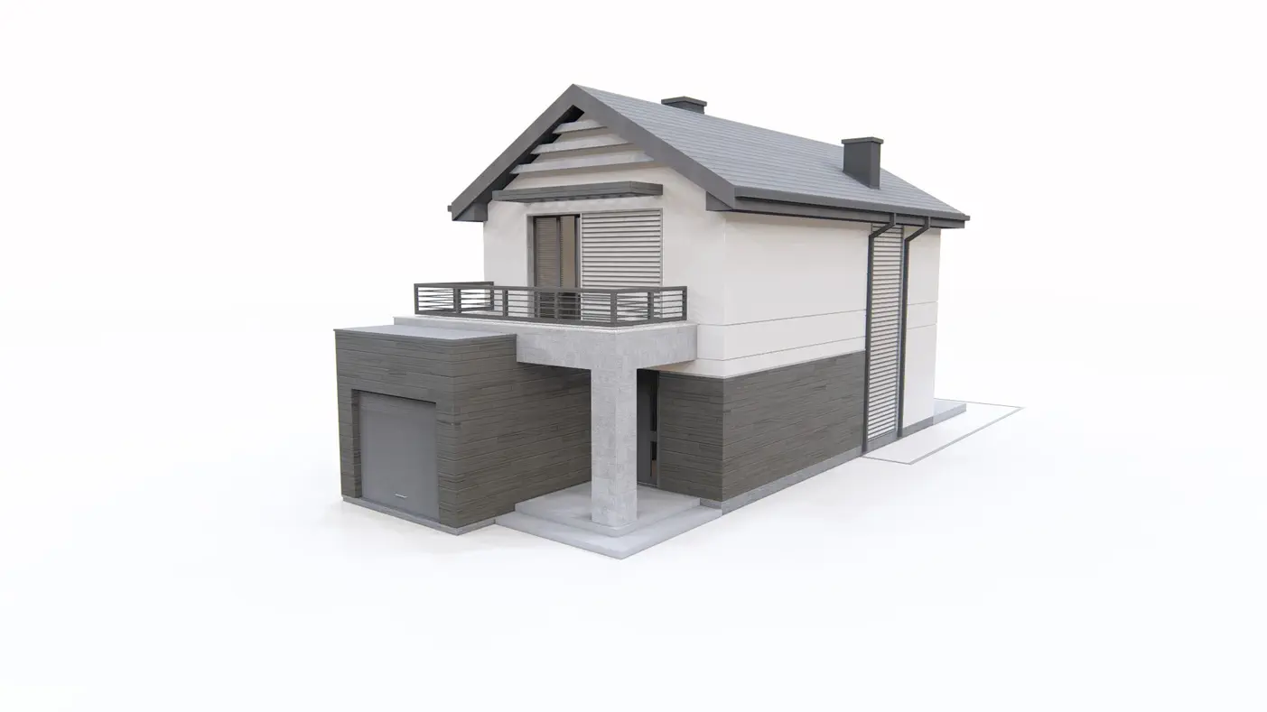 Gotowy projekt domu  - Dom na wąską działkę z pełnym piętrem, garażem oraz 3 sypialniami. 