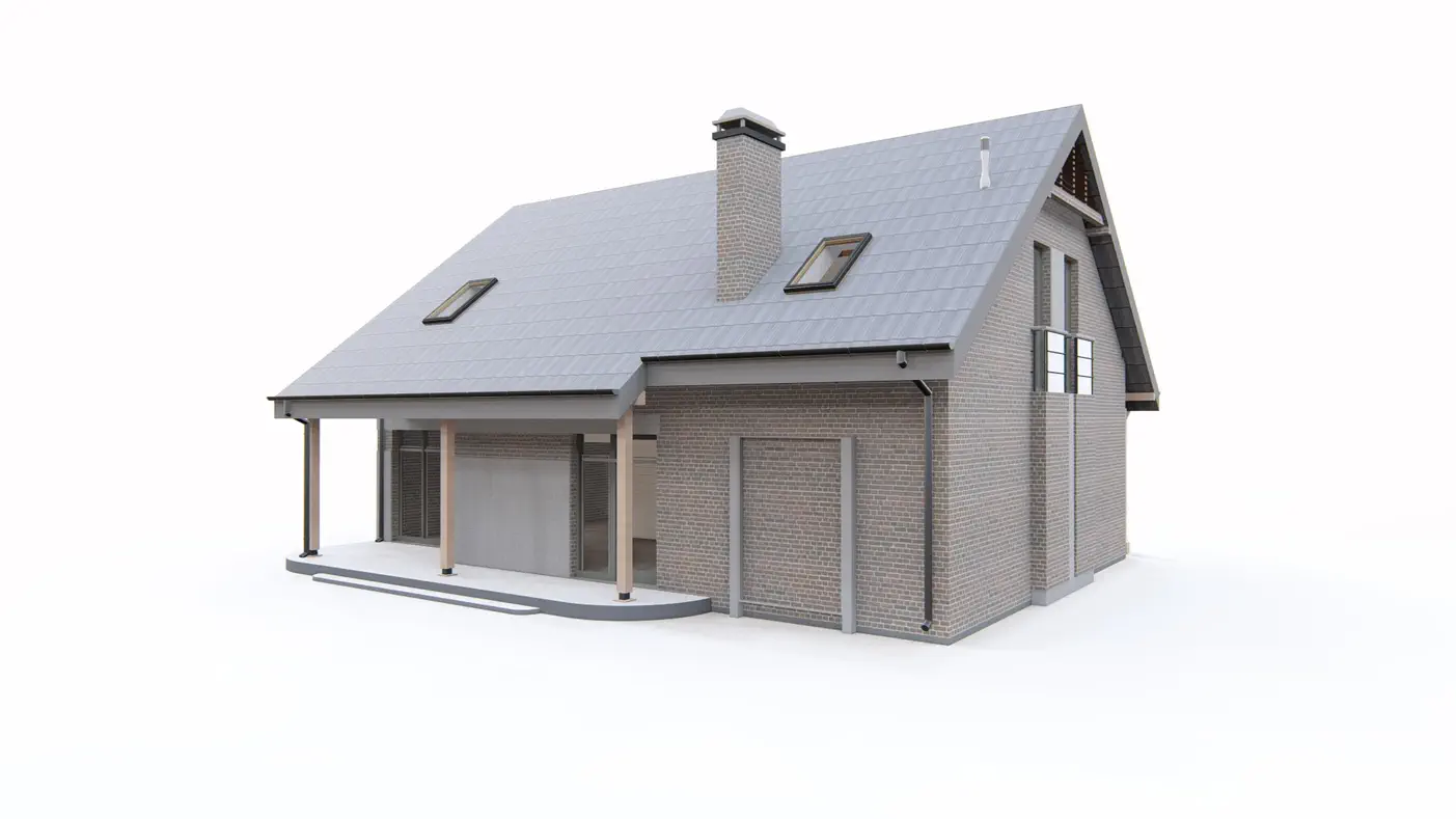 Gotowy projekt domu  - Ekonomiczny dom z dwuspadowym dachem, przestronną częścią dzienną i garażem
