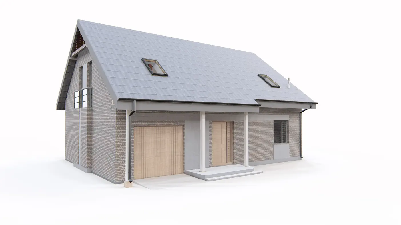 Gotowy projekt domu  - Ekonomiczny dom z dwuspadowym dachem, przestronną częścią dzienną i garażem
