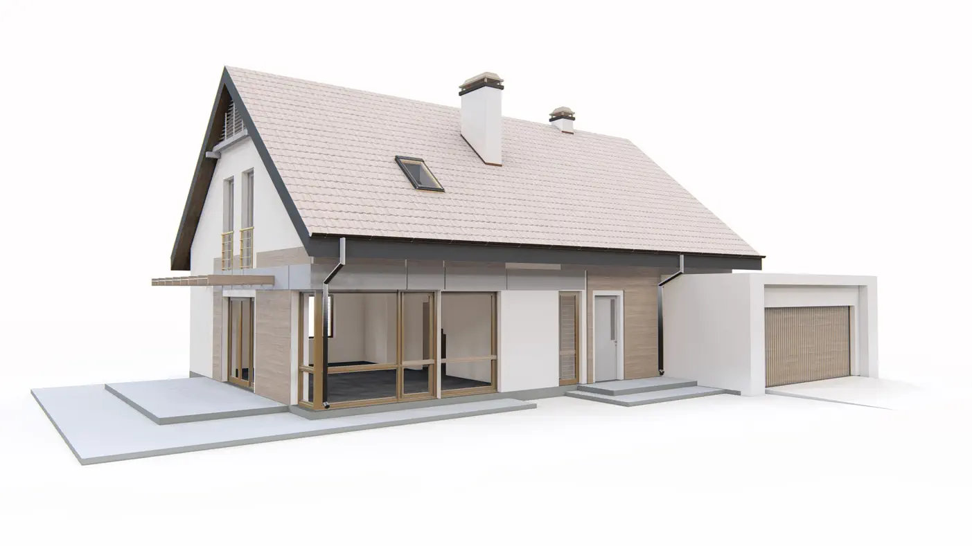 Gotowy projekt domu  - Komfortowy dom z poddaszem, garażem od frontu, także na działkę z wjazdem od południa.