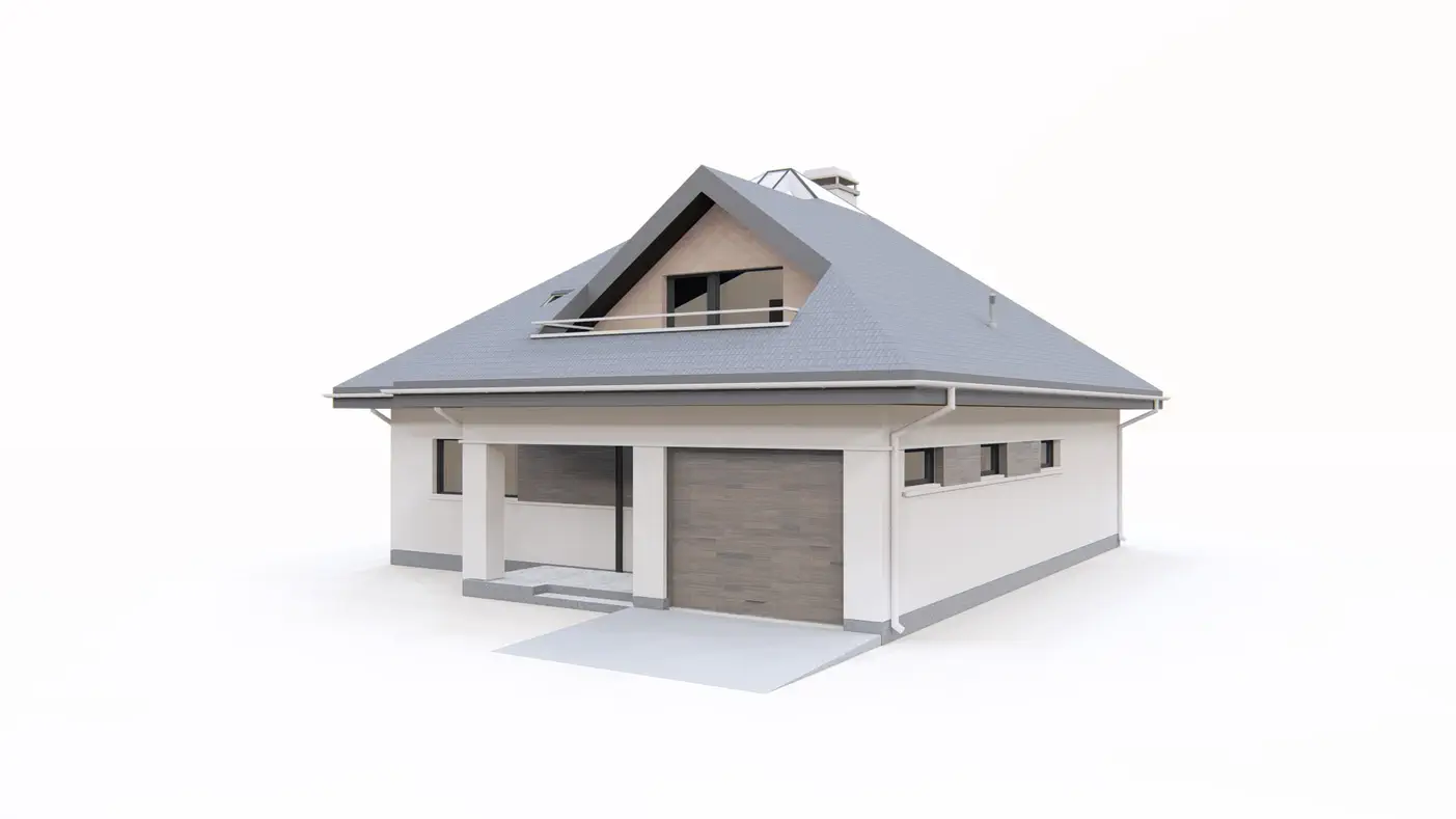 Z143 to wyjątkowy dom z kategorii projekty domów jednorodzinnych Gotowy projekt domu - Dom z poddaszem, przestronnym salonem, sypialnią z garderobą na parterze i garażem.