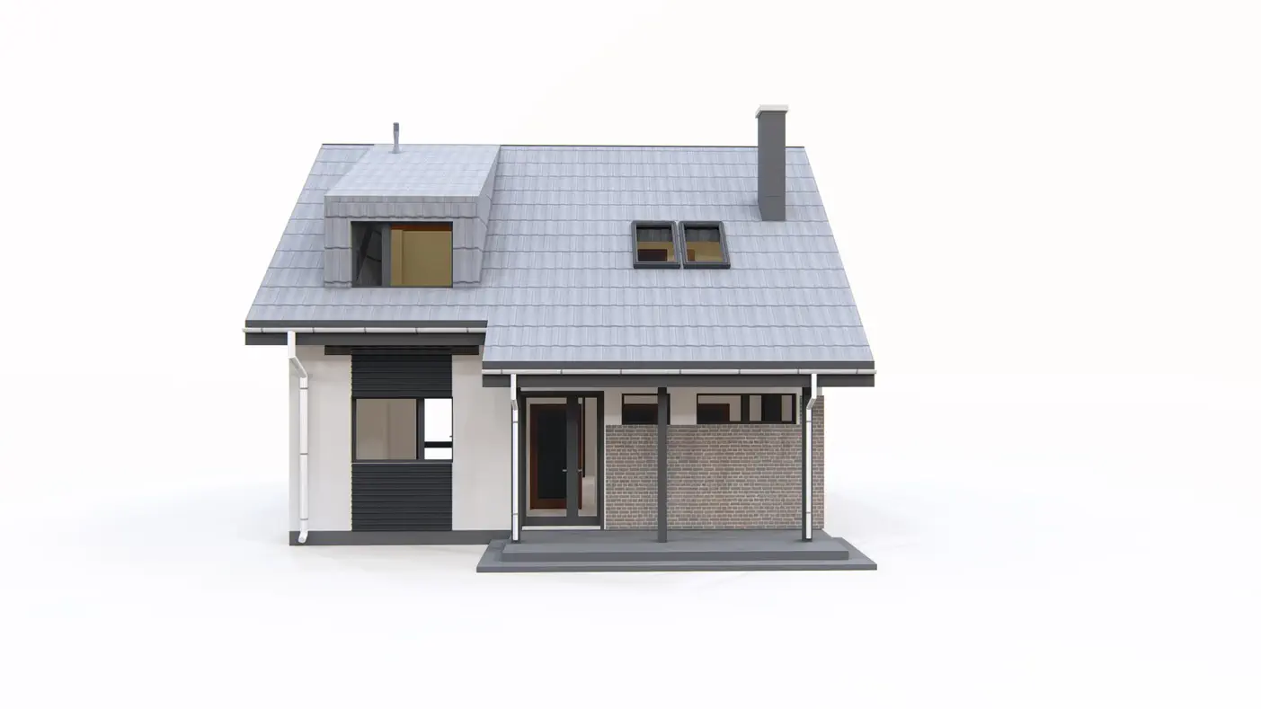 Z146 to wyjątkowy dom z kategorii projekty domów na wąską działkę Gotowy projekt domu - Mały, funkcjonalny dom z dachem dwuspadowym i przestronnym salonem.