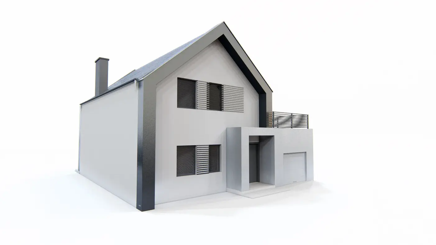 Gotowy projekt domu  - Nowoczesny dom dwurodzinny z dachem dwuspadowymi i garażem jednostanowiskowym