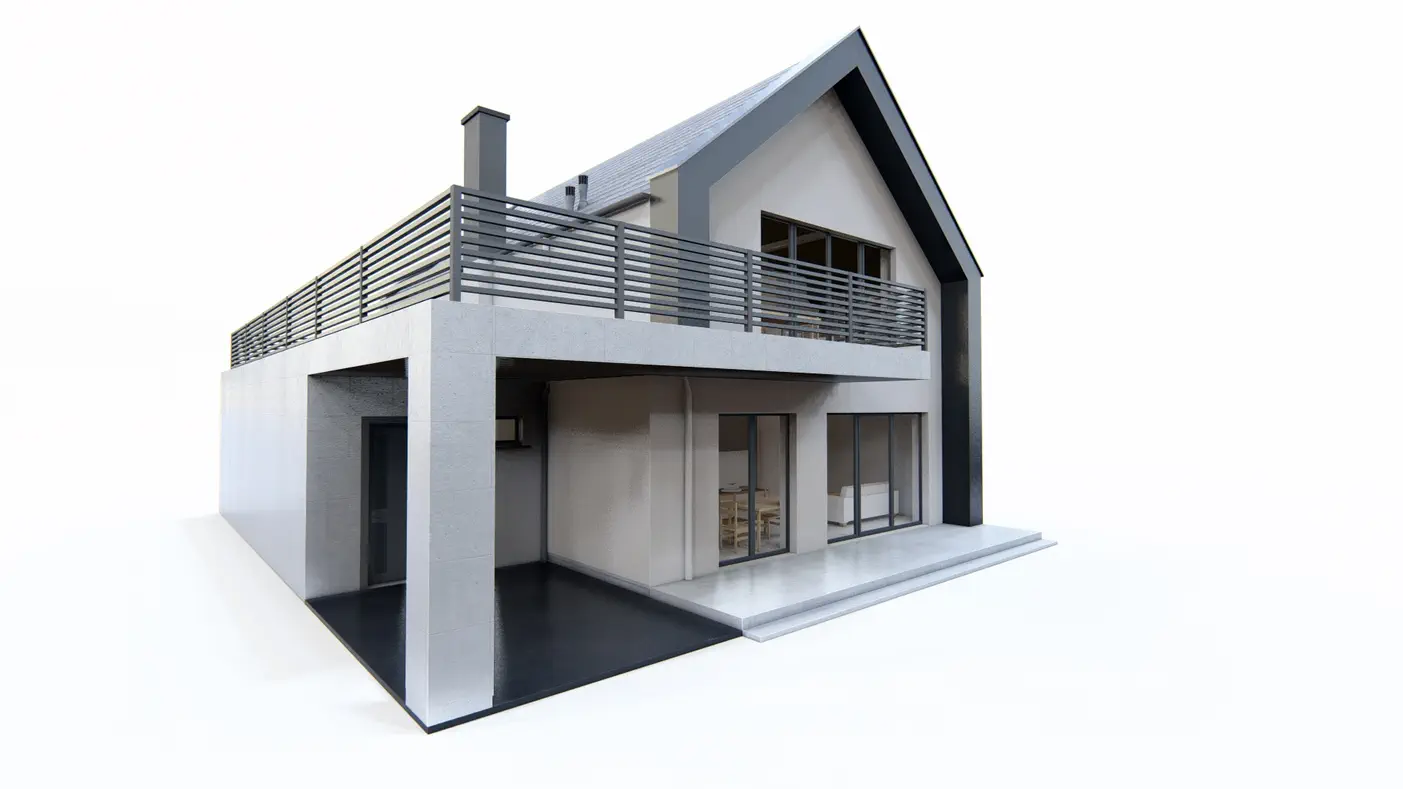 Gotowy projekt domu  - Nowoczesny dom dwurodzinny z dachem dwuspadowymi i garażem jednostanowiskowym