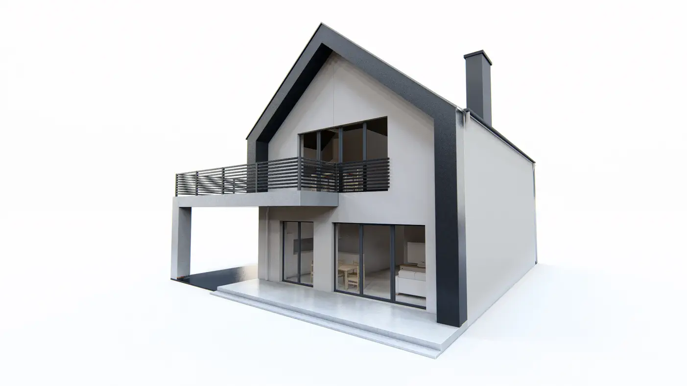 Gotowy projekt domu  - Nowoczesny dom dwurodzinny z dachem dwuspadowymi i garażem jednostanowiskowym