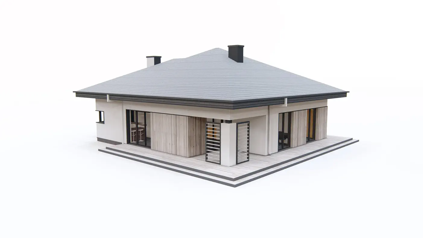 Gotowy projekt domu  - Współczesny, parterowy dom jednorodzinny na paliwo stałe