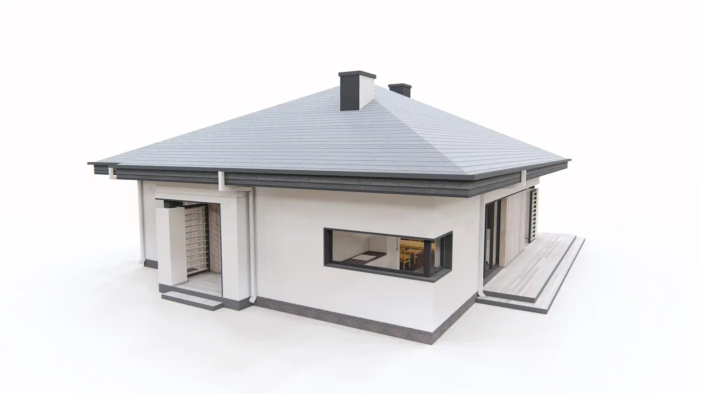 Gotowy projekt domu  - Współczesny, parterowy dom jednorodzinny na paliwo stałe