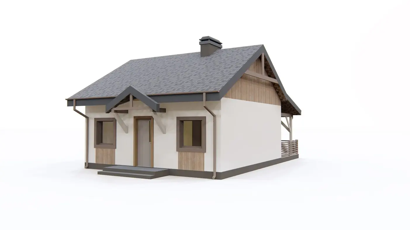 Namo projektas - Mažas ir nebrangiai pastatomas namas su veranda. Idealus poilsio namelis