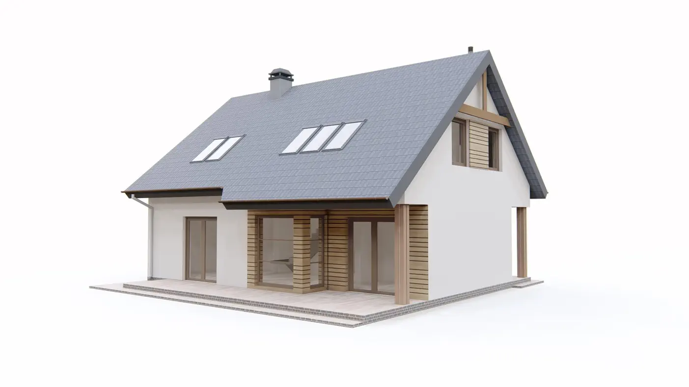 Namo projektas - Komfortiškas namas su mansarda ir dvišlaičiu stogu