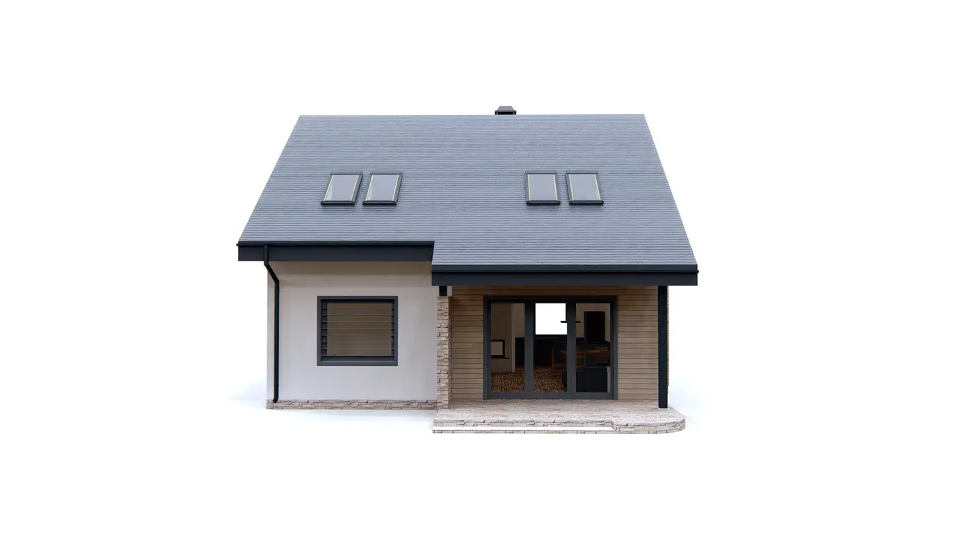 Namo projektas  - Funkcionalus namas su mansarda skirtas nedideliam sklypui