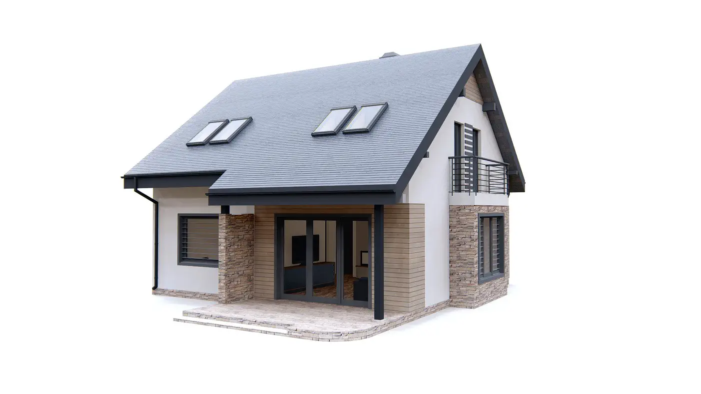 Namo projektas  - Funkcionalus namas su mansarda skirtas nedideliam sklypui