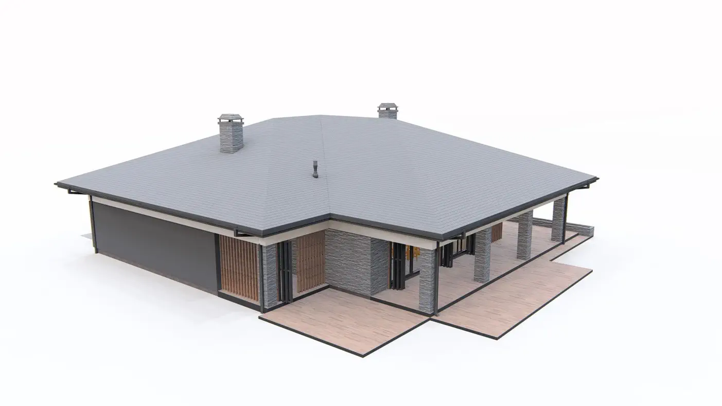 Namo projektas - Modernus vienaukštis namas su dviviečiu garažu