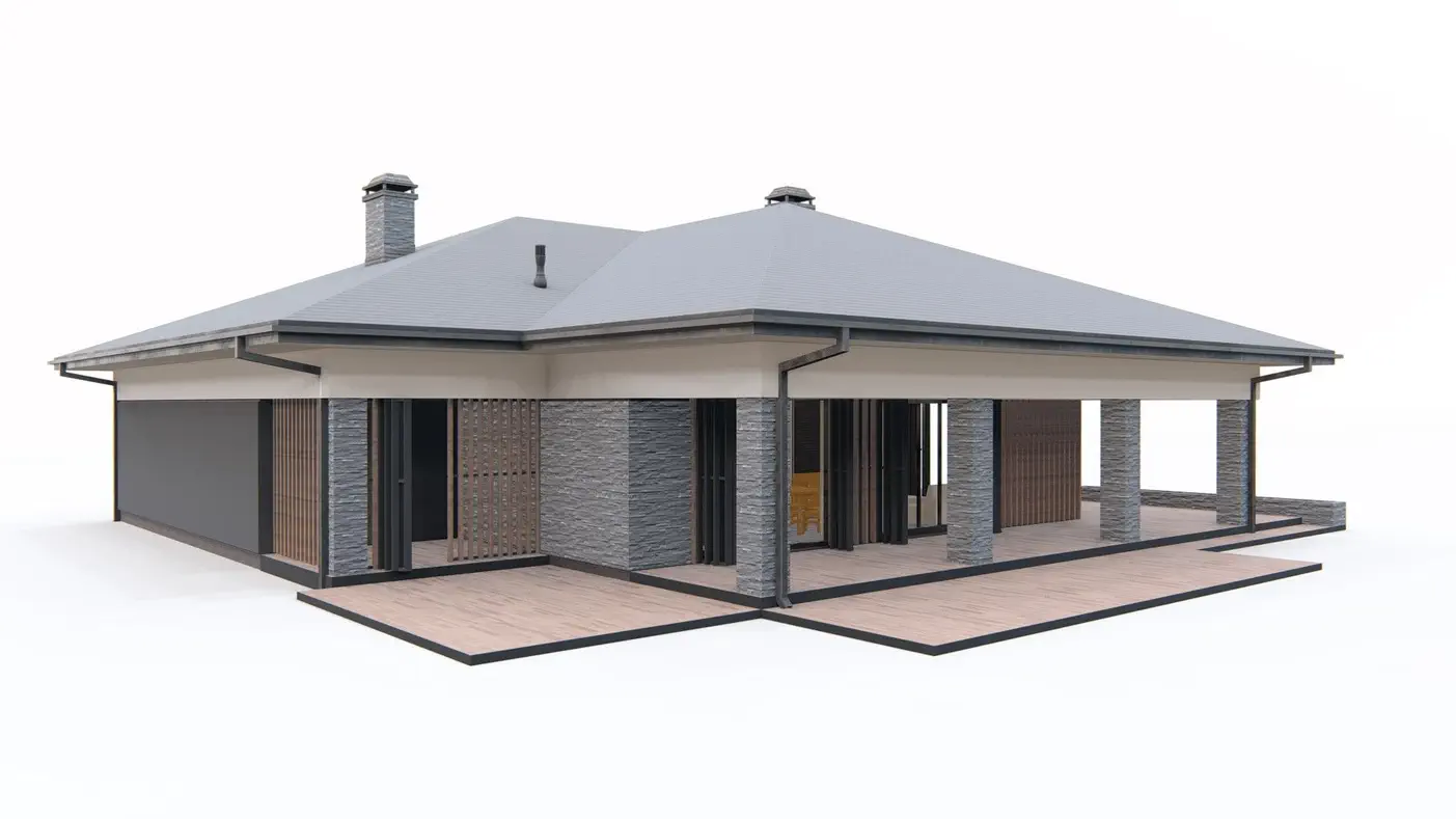 Namo projektas - Modernus vienaukštis namas su dviviečiu garažu