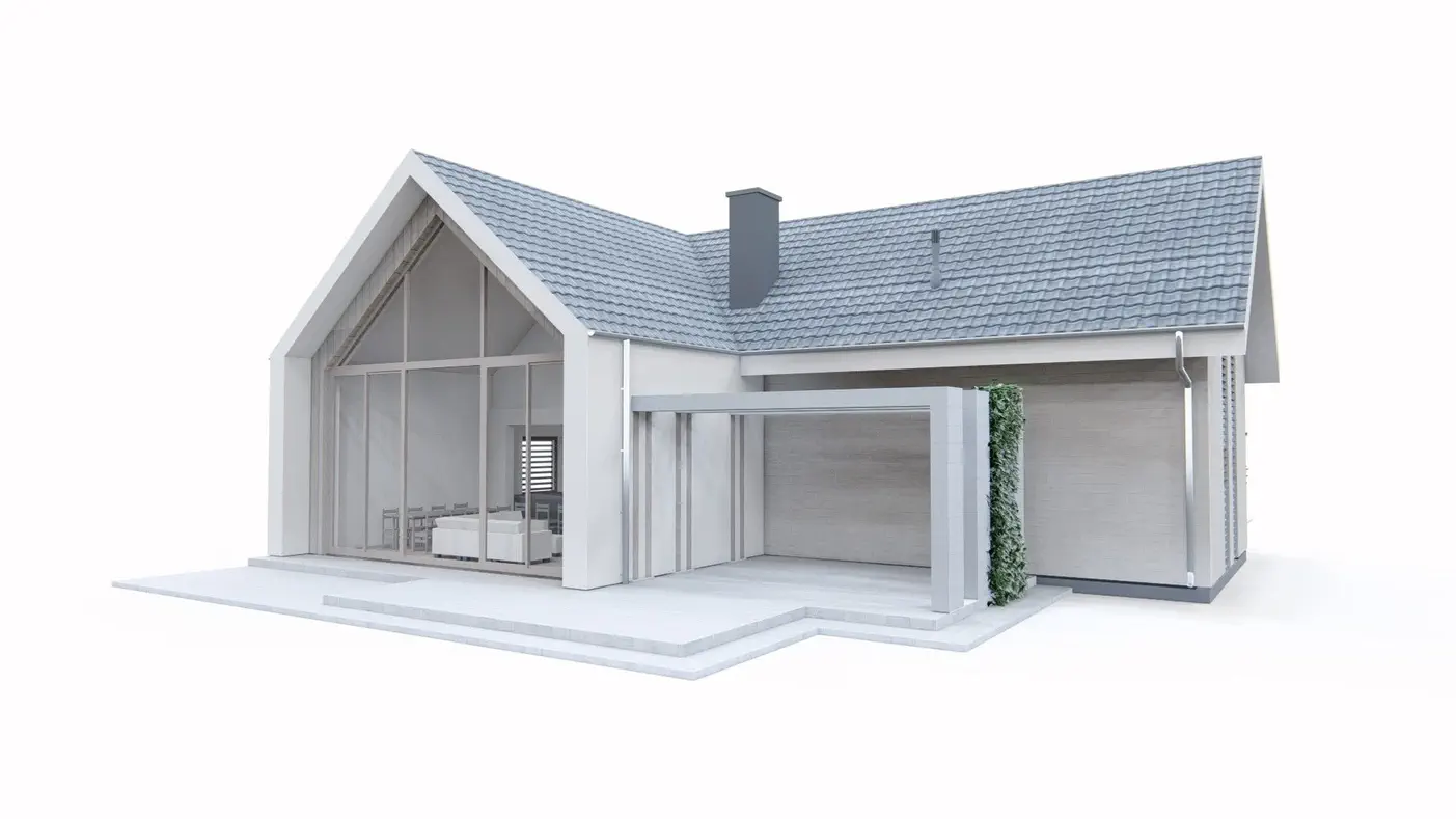 Namo projektas - Modernus namas su mansarda ir dviviečiu garažu