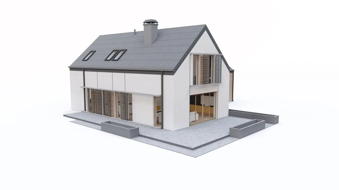 Namo projektas  - Namas su mansarda ir dviviečiu garažu