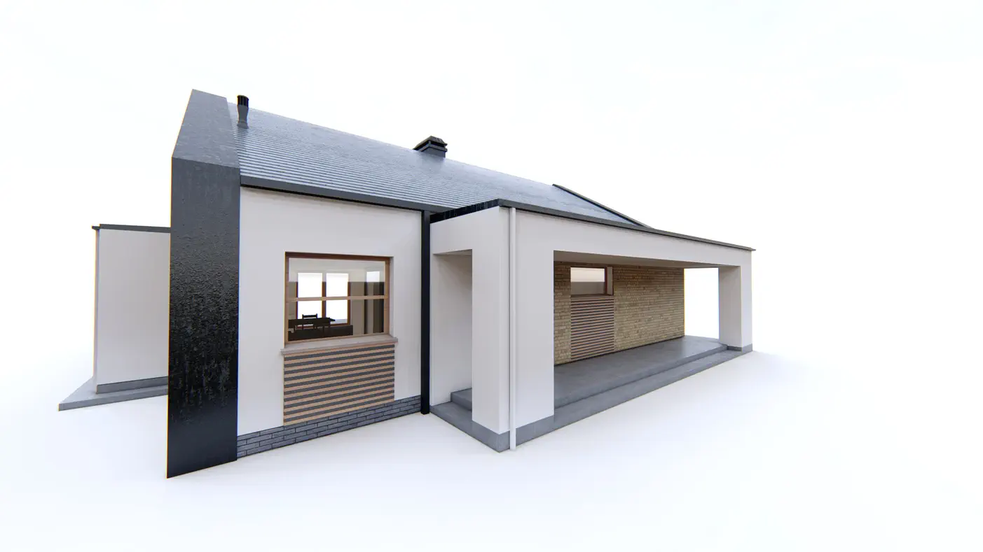 Home project  - Parterowy dom z dachem 2spadowym oraz 3 sypialniami na 100m2.