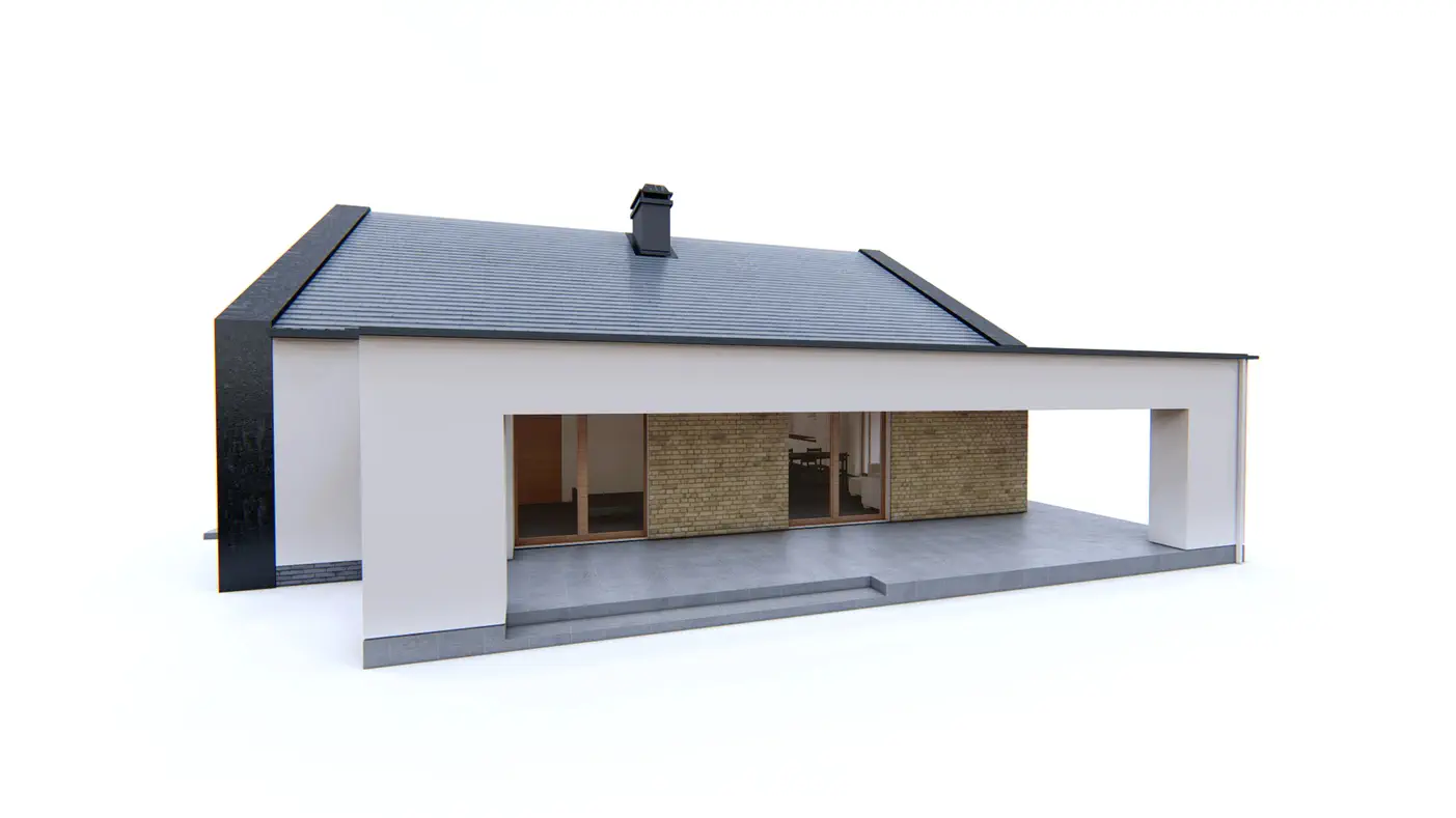 Home project  - Parterowy dom z dachem 2spadowym oraz 3 sypialniami na 100m2.