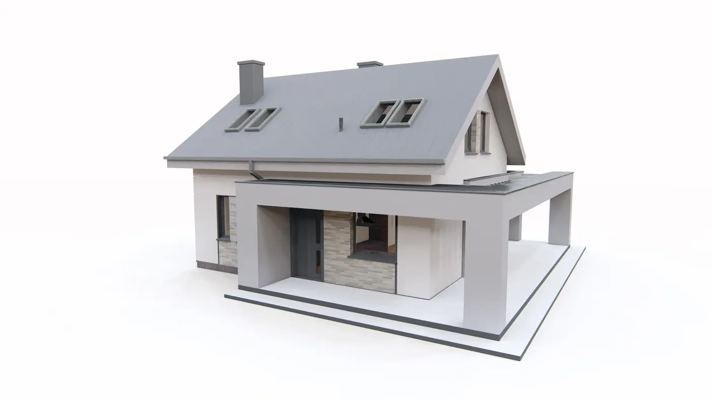 Home project  - Dom z poddaszem użytkowym o powierzchni 91m2 z dodatkowym pokojem na parterze.