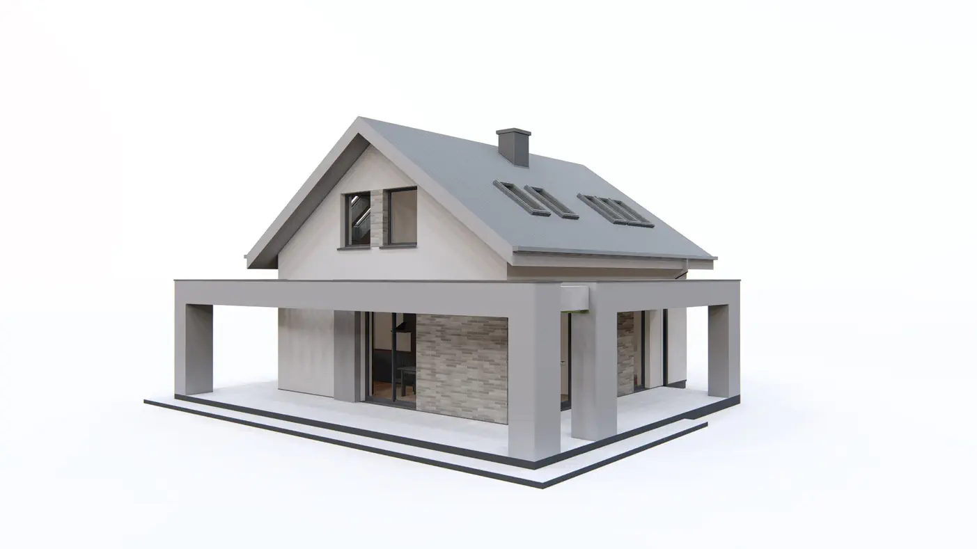 Home project  - Dom z poddaszem użytkowym o powierzchni 91m2 z dodatkowym pokojem na parterze.