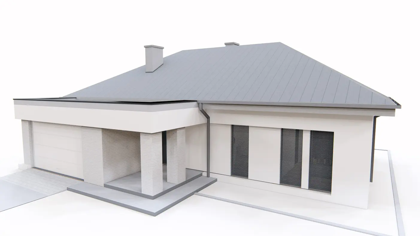 Home project - Parterowy dom z 3 sypialniami, powiększonym garażem oraz dachem 2 spadowym.