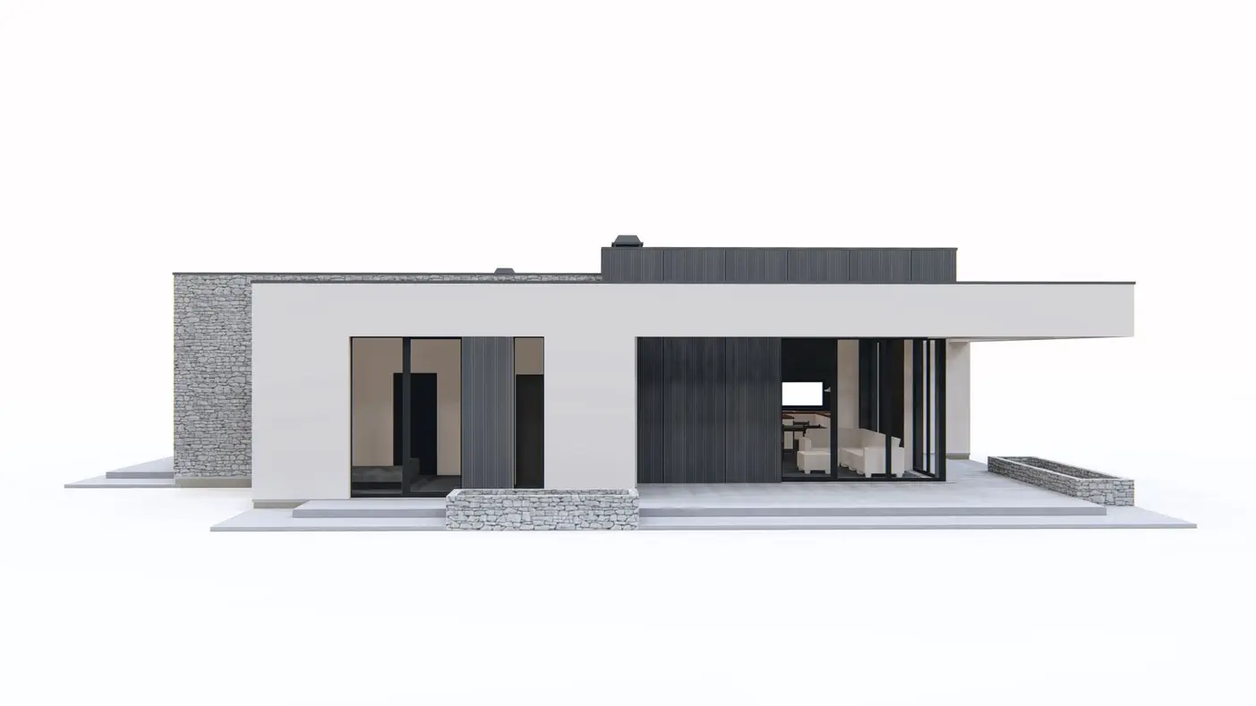 Zx153 to wyjątkowy dom z kategorii projekty domów jednorodzinnych Gotowy projekt domu - Nowoczesny dom parterowy z 4 sypialniami oraz patio wewnątrz.