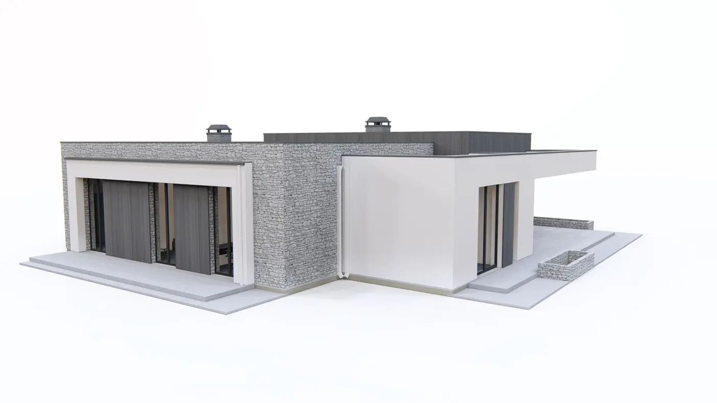 Zx153 to wyjątkowy dom z kategorii projekty domów nowoczesnych Gotowy projekt domu - Nowoczesny dom parterowy z 4 sypialniami oraz patio wewnątrz.