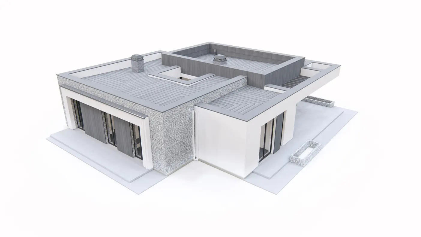 Zx153 to wyjątkowy dom z kategorii projekty domów do 150 m2 Gotowy projekt domu - Nowoczesny dom parterowy z 4 sypialniami oraz patio wewnątrz.