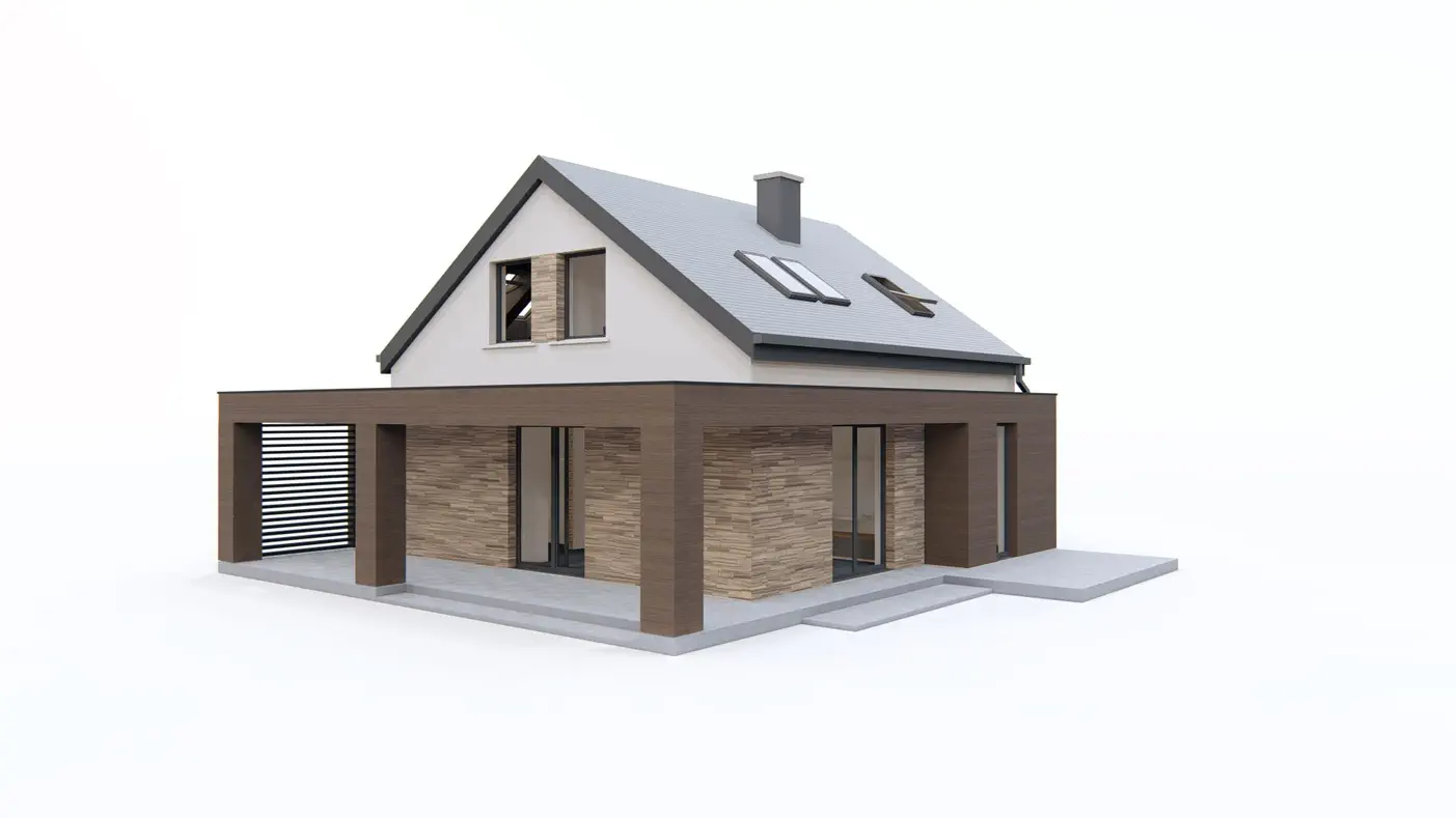 Home project  - Prosty dom z poddaszem użytkowym o powierzchni 95m2 z gabinetem na parterze.