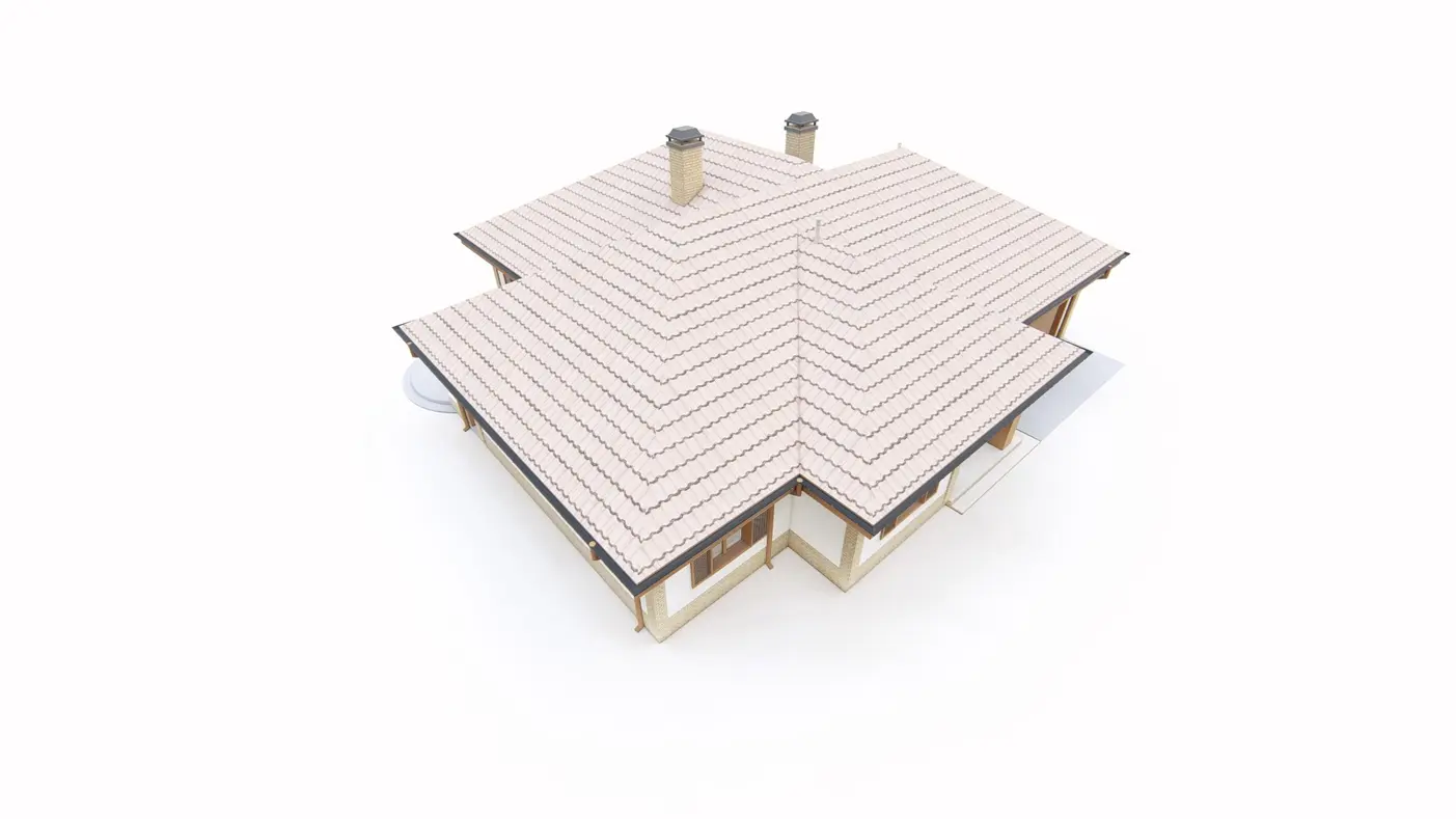 Gotowy projekt domu  - Dom parterowy z dużym salonem, trzema pokojami, dachem wielospadowym i garażem