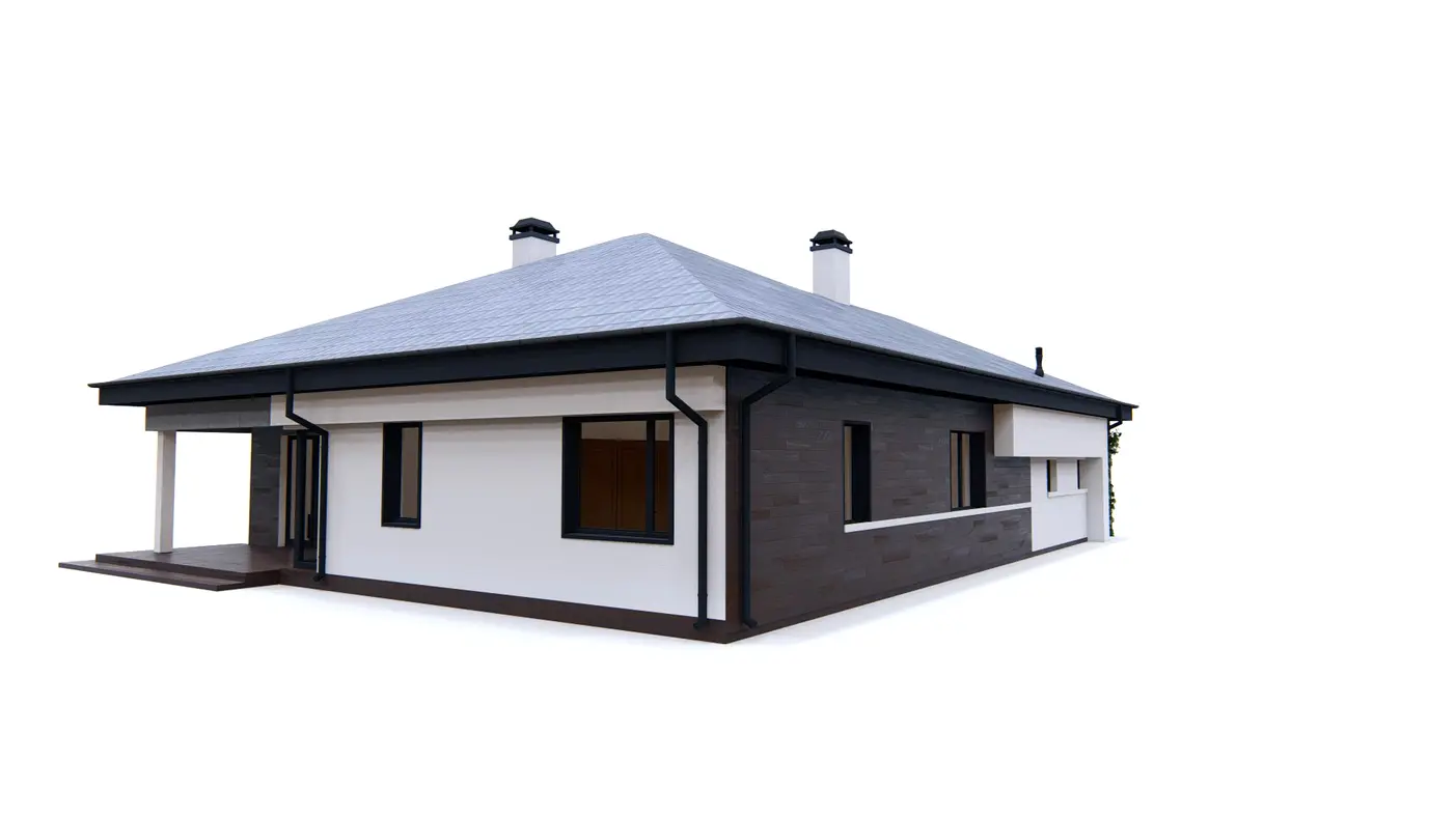 Gotowy projekt domu  - Komfortowy i przestronny dom parterowy z jasnym salonem i garażem na dwa auta