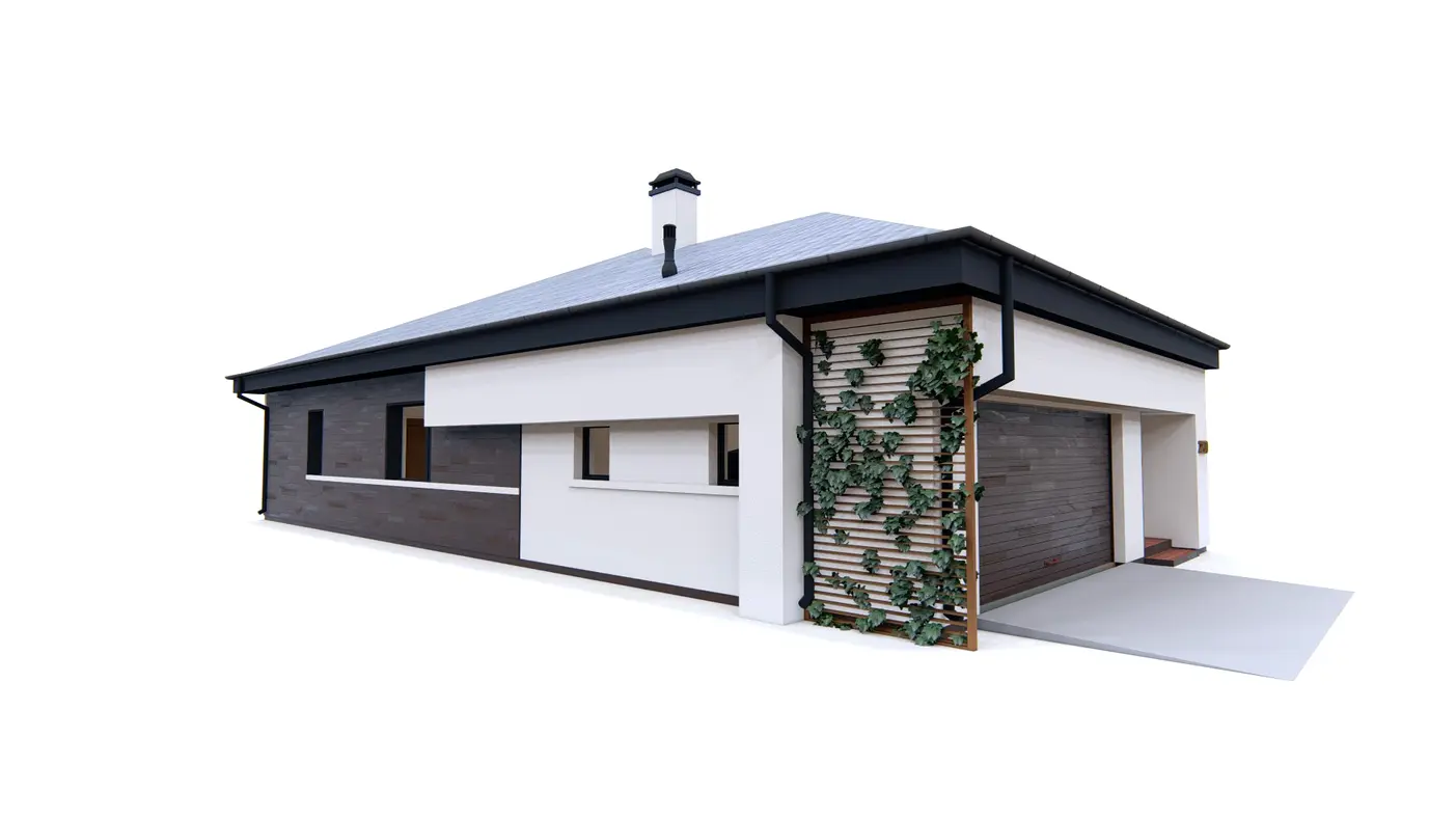 Gotowy projekt domu  - Komfortowy i przestronny dom parterowy z jasnym salonem i garażem na dwa auta